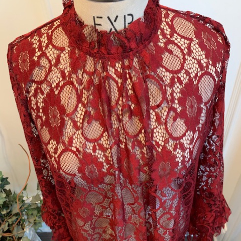 INA Women's Lace Tunic with Ruffle Sleeves - Picture 5 of 8